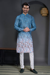 Blue Cotton Printed Kurta Pajama